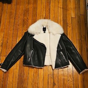 Women's Black and White Shearling Winter Jacket